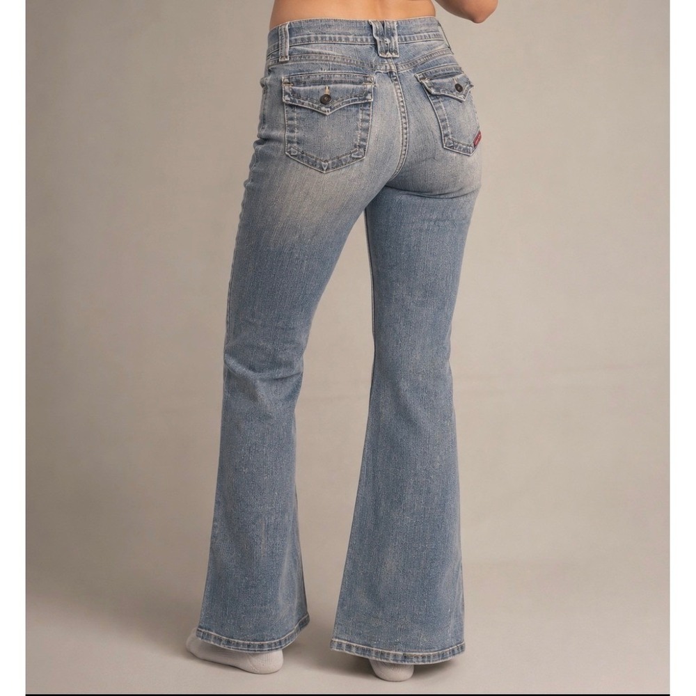 Just USA Jeans flared 7 Light Wash Flare Wide Leg‎ Button Flap Pockets Denim